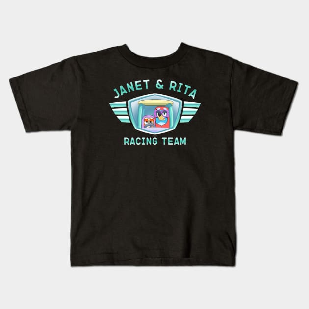 Bluey Grannies, Janet & Rita Racing Team Kids T-Shirt by flataffex